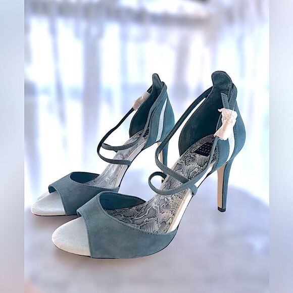 WHBM Colorblock Suede Strappy Heels | ILARIA Sea Shadow Size 7.5 - Picture 6 of 16
